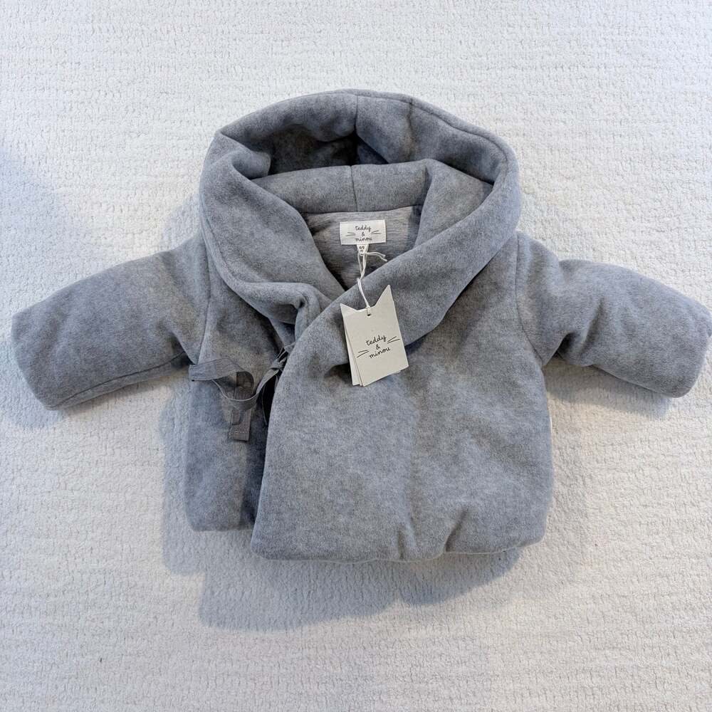 NWT Teddy & Minou Italian Upcycled Fabric Gray Hooded Baby Coat / Jacket 6/9M